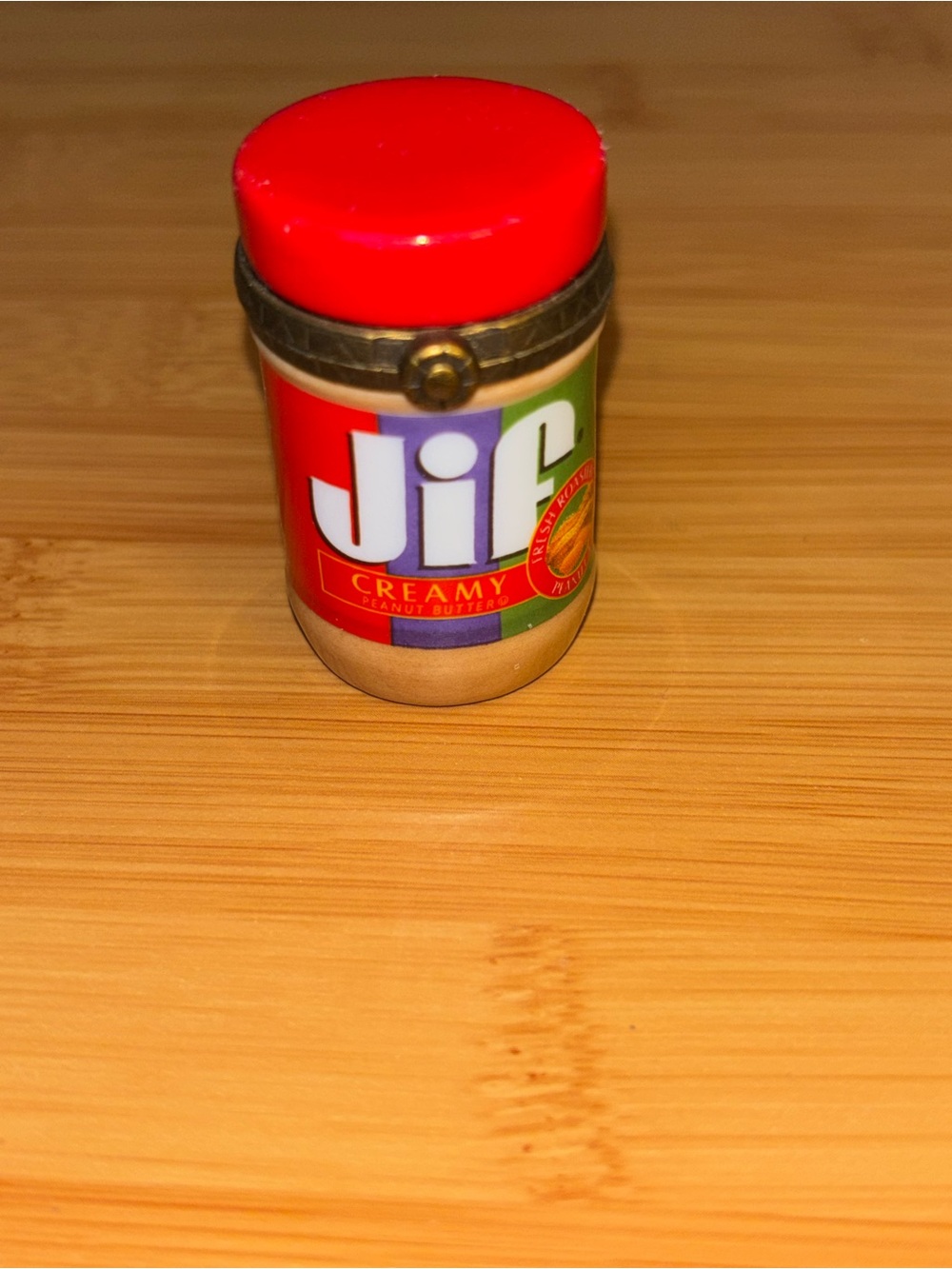 Creamy JIF Decorative Mini Jar Accent with Red Lid and Peanut inside